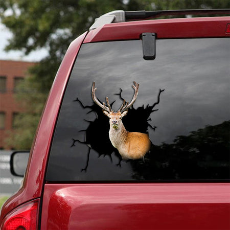 [th0139-snf-tpa]-red-deer-crack-car-sticker-hunting-lover
