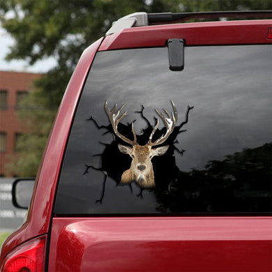 [th0140-snf-tpa]-red-deer-crack-car-sticker-hunting-lover