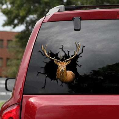 [th0141-snf-tpa]-red-deer-crack-car-sticker-hunting-lover