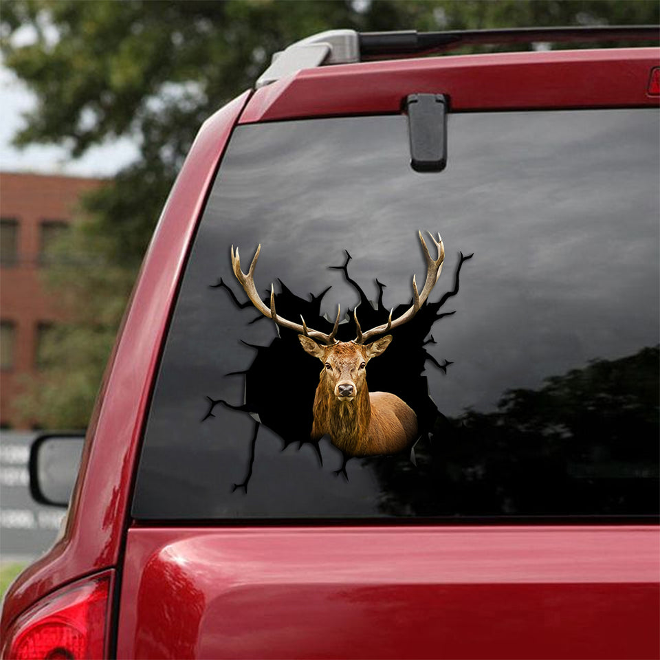 [th0141-snf-tpa]-red-deer-crack-car-sticker-hunting-lover