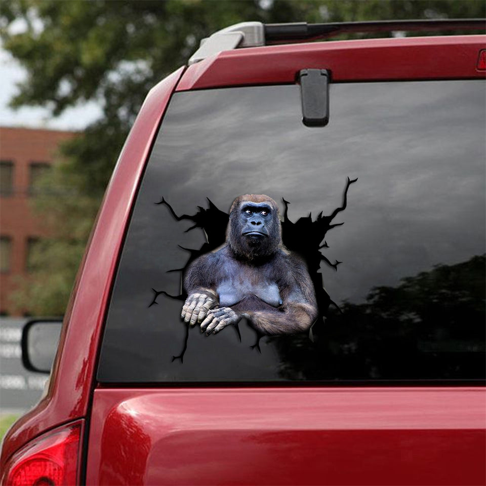 [sk1576-snf-tpa]-gorilla-crack-car-sticker-animals-lover