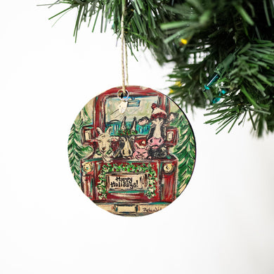 Happy Holidays Animal Truck Christmas Ornament, Christmas Gift, Circle Ornament