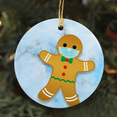 Gingerbread Man Wearing Christmas Ornament, Christmas Gift, Circle Ornament