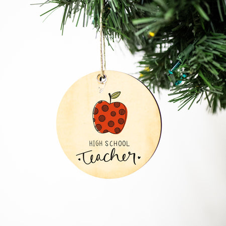 High School Teacher Apple Christmas Ornament, Christmas Gift, Circle Ornament