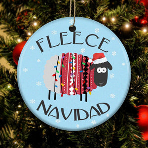 Christmas Sheep, Fleece Navidad, Christmas Ornament, Christmas Gift, Circle Ornament