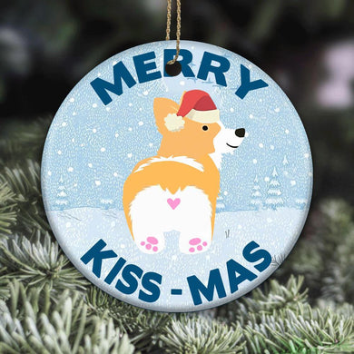 Corgi Dog Merry Kissmas, Christmas Ornament, Christmas Gift, Circle Ornament