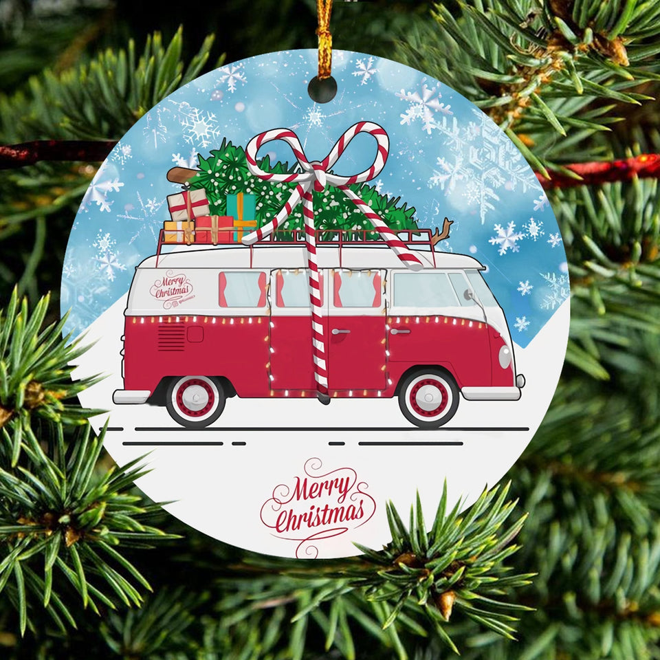 Hippie Van, Merry Christmas, Christmas Ornament, Christmas Gift, Circle Ornament
