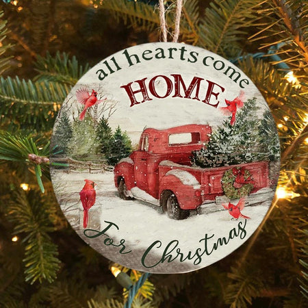 Cardinal, All Hearts Come Home For Christmas, Christmas Ornament, Christmas Gift, Circle Ornament