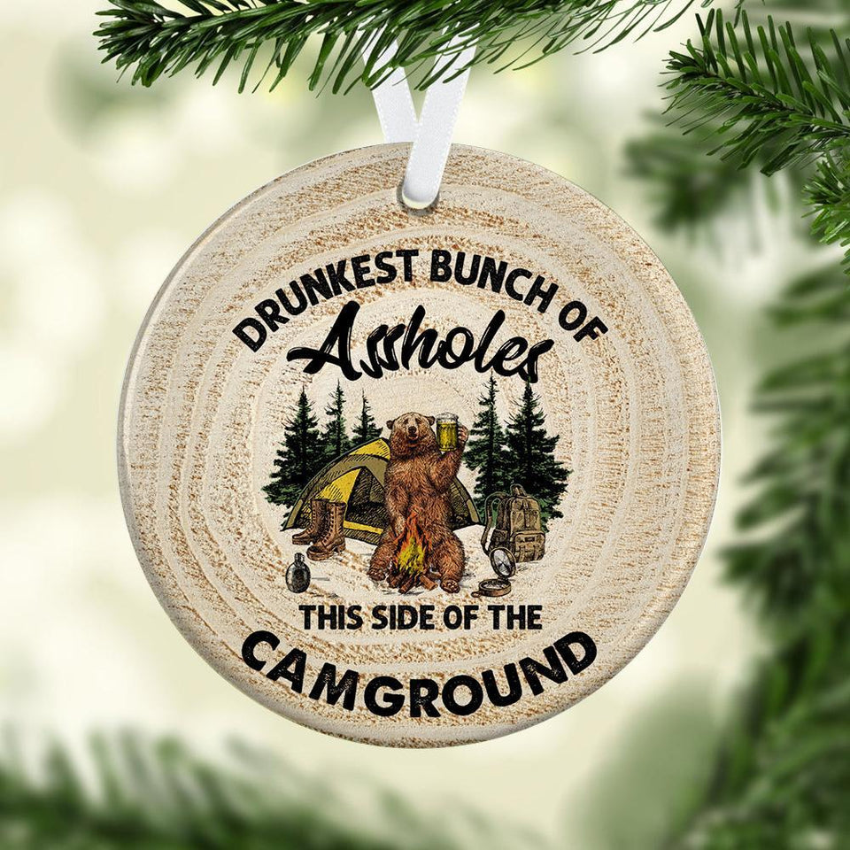 Camping Ornament, This Side Of The Camground Ceramic Ornament, Christmas Ornament, Christmas Gift, Circle Ornament