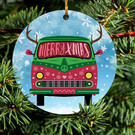 Hippie Van, Christmas Ornament, Christmas Gift, Circle Ornament