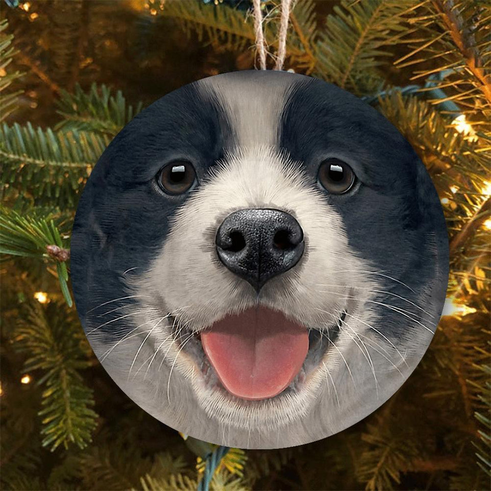 Border Collie Cute Face, Christmas Ornament, Christmas Gift, Circle Ornament