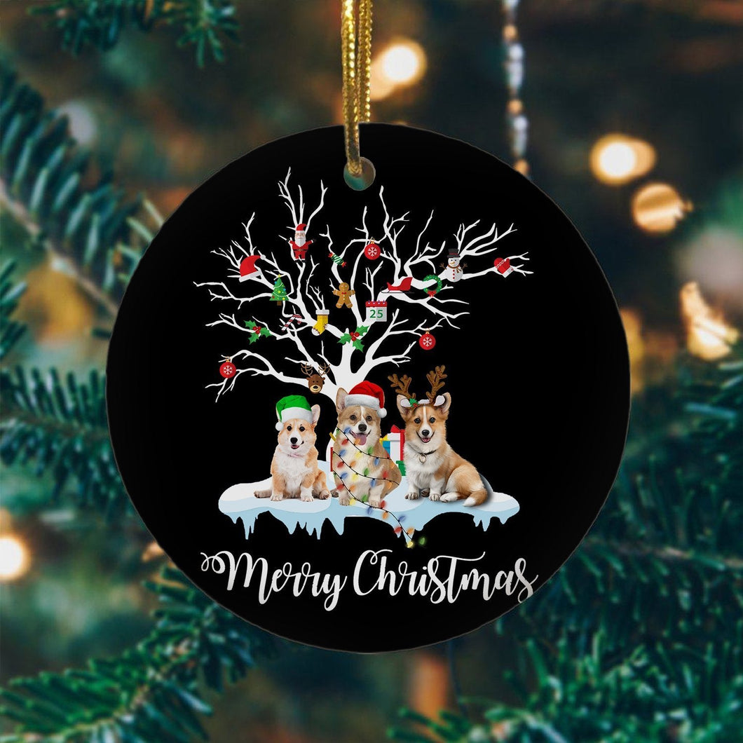 Corgi Ornament, Christmas Ornament, Christmas Gift, Circle Ornament