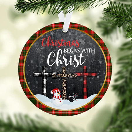 Christmas Begins With Christ Ceramic Ornament, Christmas Ornament, Christmas Gift, Circle Ornament
