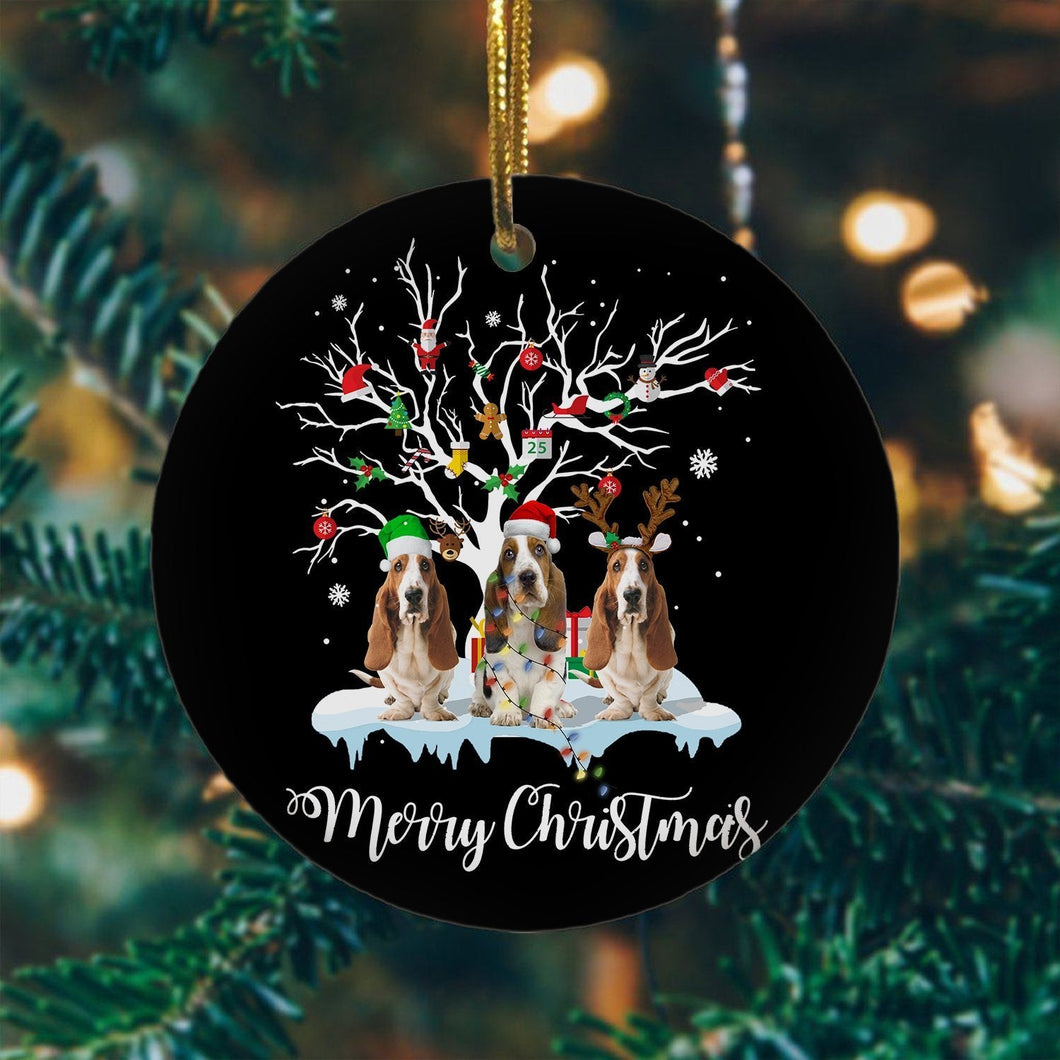 Basset Hound Ornament, Christmas Ornament, Christmas Gift, Circle Ornament