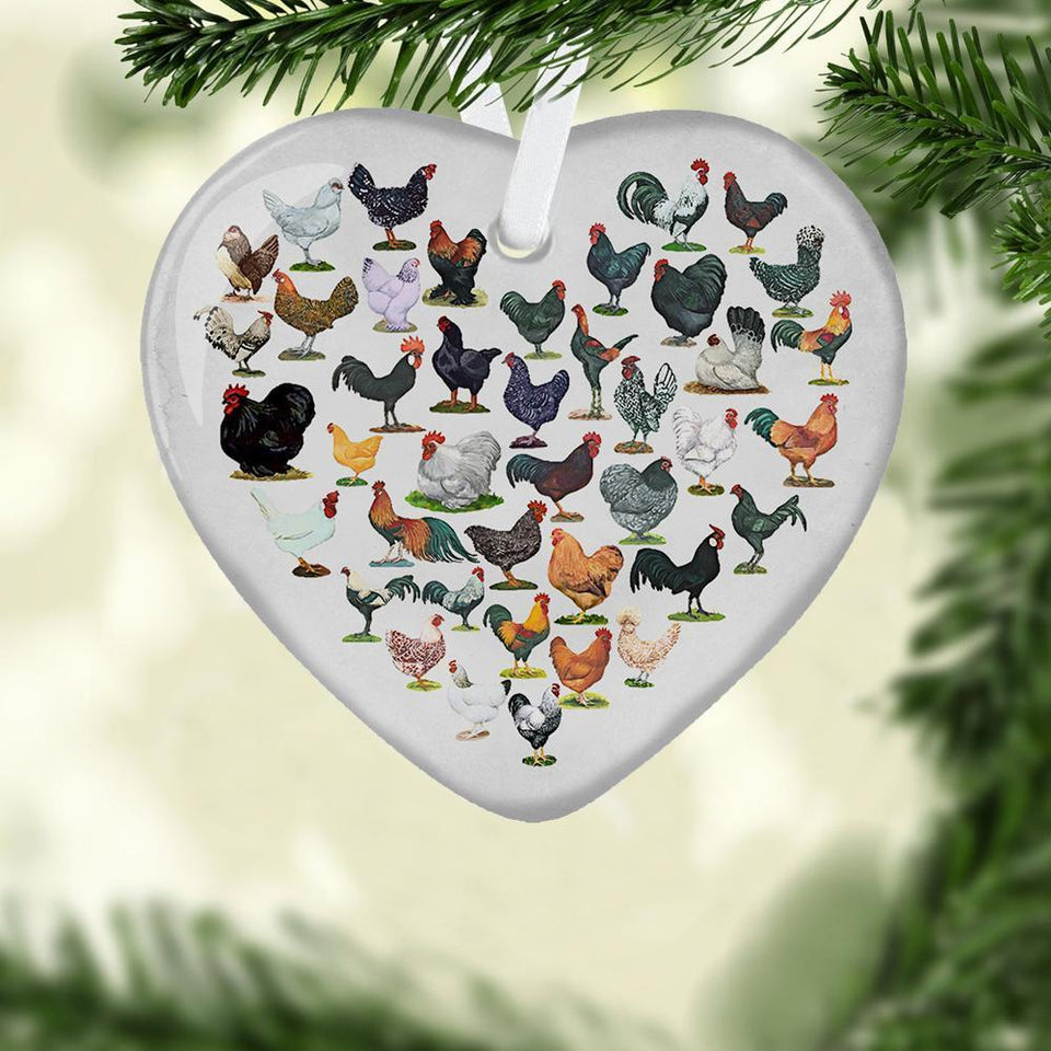 Chicken Heart Ceramic Ornament, Christmas Ornament, Christmas Gift