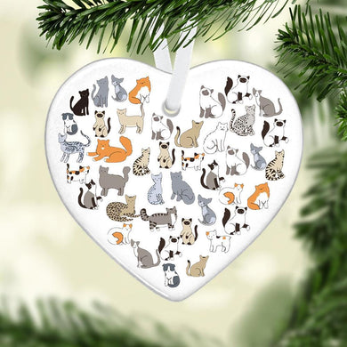 Cats Heart Ceramic Ornament, Christmas Ornament, Christmas Gift