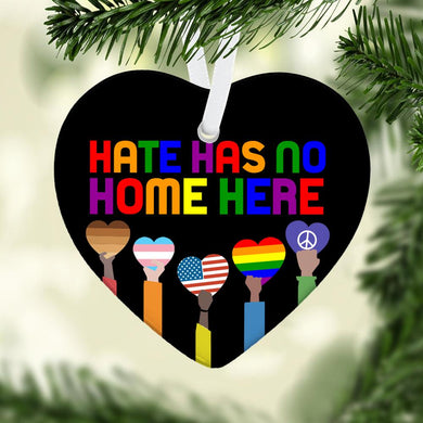Hate Has No Home Here, LGBT Hippie Heart Ceramic Ornament, Christmas Ornament, Christmas Gift