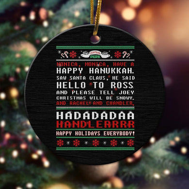 Happy Hanukka Ornament, Christmas Ornament, Christmas Gift, Ceramic Circle Ornament