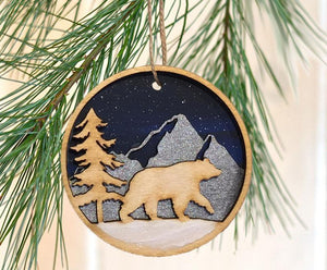 Bear Ornament, Christmas Ornament, Christmas Gift, Ceramic Circle Ornament