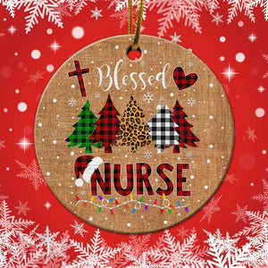 Blessed Nurse Ornament, Christmas Ornament, Christmas Gift, Ceramic Circle Ornament