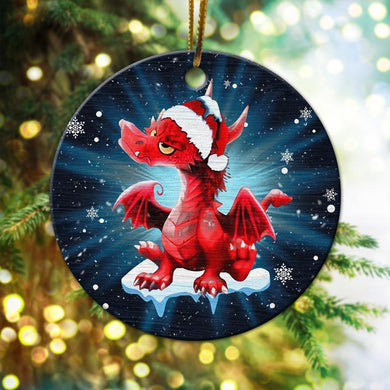 Christmas Dragon Ornament, Christmas Ornament, Christmas Gift, Ceramic Circle Ornament