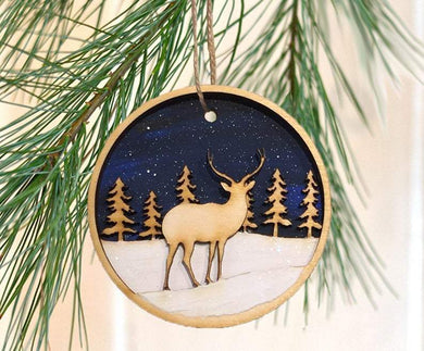 Deer Ornament, Christmas Ornament, Christmas Gift, Ceramic Circle Ornament