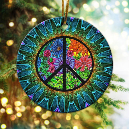 Hippie Logo Ornament, Christmas Ornament, Christmas Gift, Ceramic Circle Ornament
