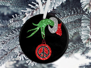 Grinch Hand Hippie, Christmas Ornament, Christmas Gift