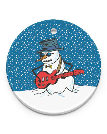 Guitar Snow Man Circle Ornament, Christmas Ornament, Christmas Gift