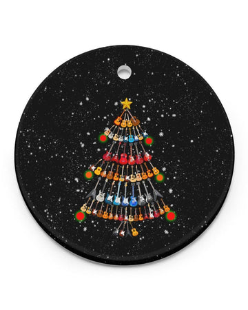 Guitar Xmas Tree Circle Ornament, Christmas Ornament, Christmas Gift