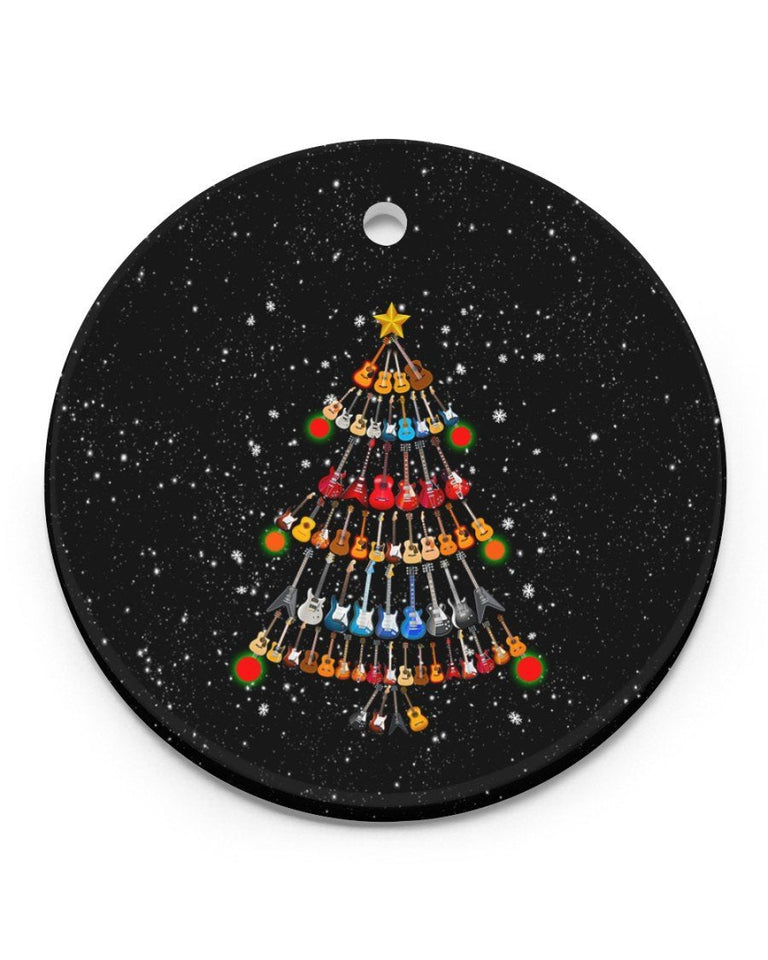 Guitar Xmas Tree Circle Ornament, Christmas Ornament, Christmas Gift