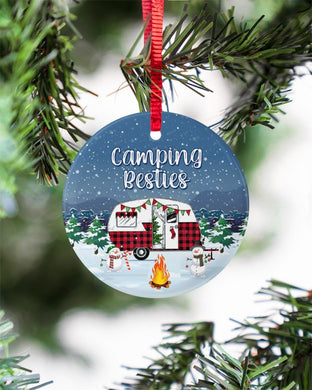 Camping Besties Circle Ornament, Christmas Ornament, Christmas Gift