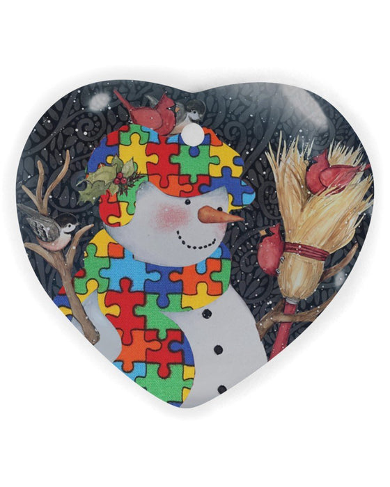 Autism, Snowman Round Heart Ornament, Christmas Ornament, Christmas Gift