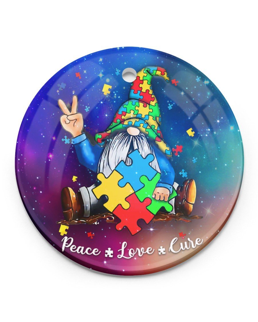 Autism, Gnome Ornament Circle Ornament, Christmas Ornament, Christmas Gift