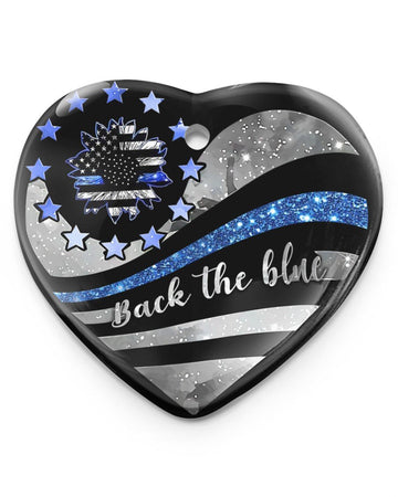 Back The Blue Ornament Heart Ornament, Christmas Ornament, Christmas Gift