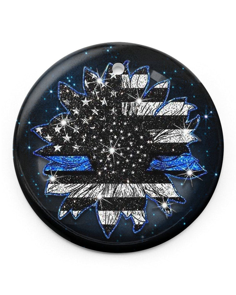 Blue Thin Sunflower Round Ornament Circle Ornament, Christmas Ornament, Christmas Gift