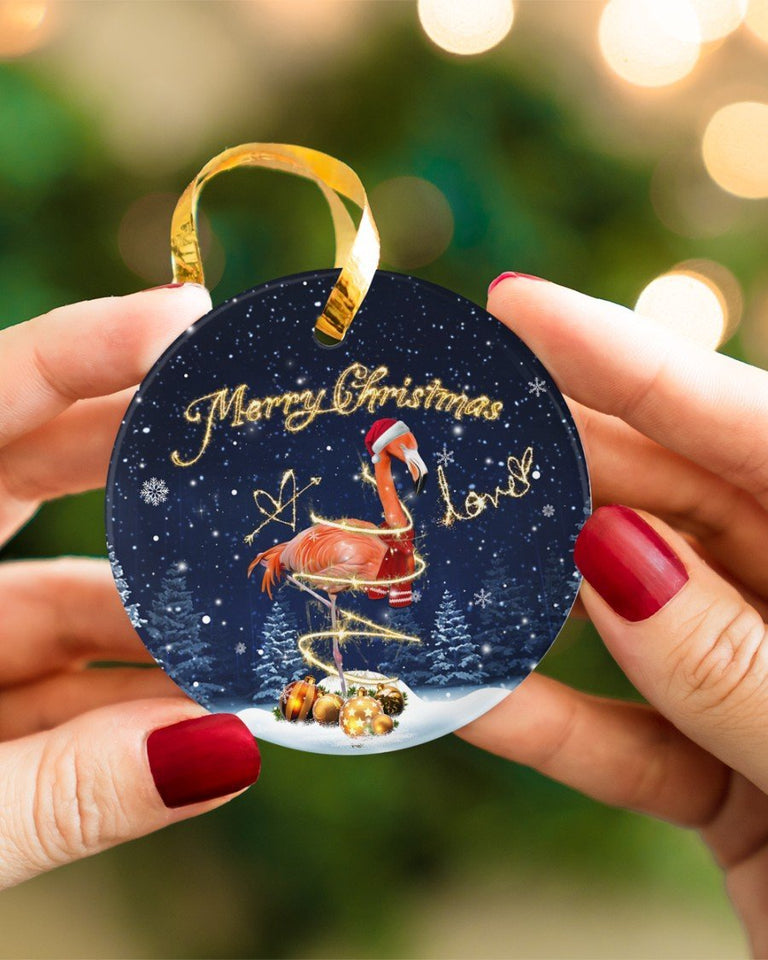 Flamingo Merry Christmas Gift For Flamingo Lovers Circle Ornament, Christmas Ornament, Christmas Gift