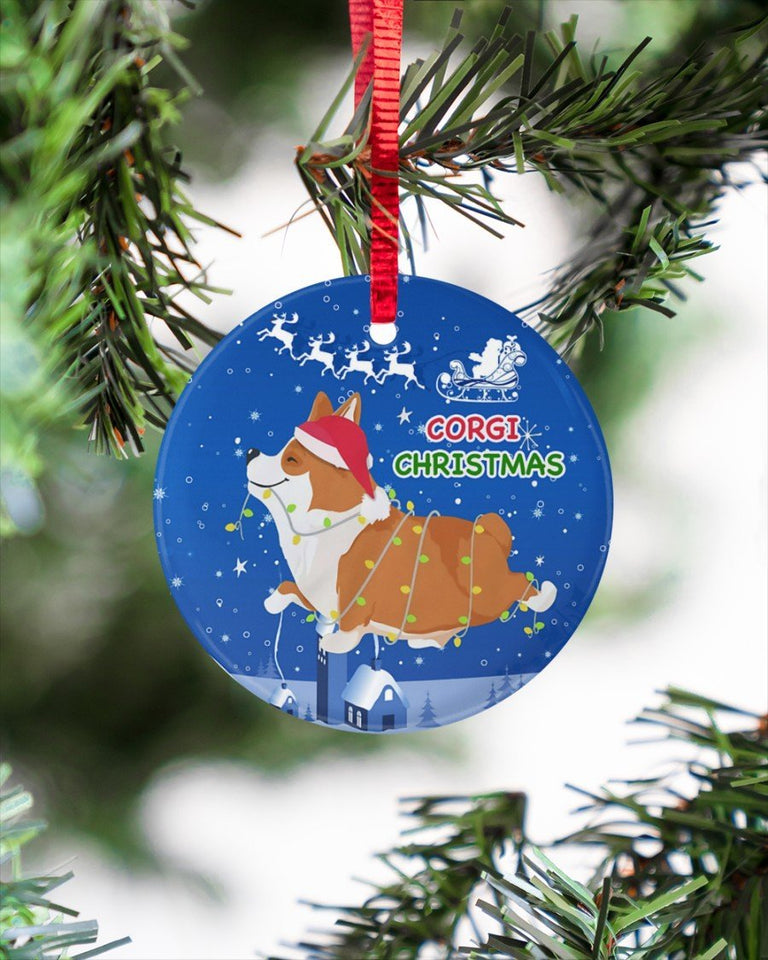 Corgi Christmas Circle Ornament, Christmas Ornament, Christmas Gift