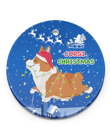 Corgi Christmas Circle Ornament, Christmas Ornament, Christmas Gift