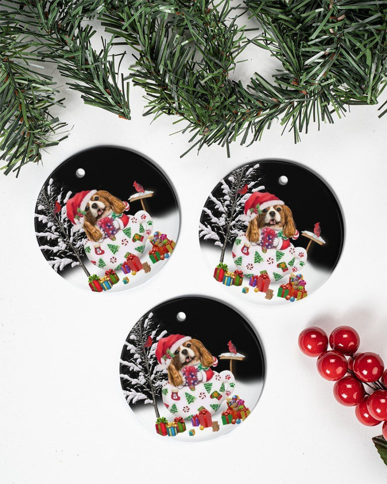 Cavalier King Colorful Present Gift For You Circle Ornament, Christmas Ornament, Christmas Gift