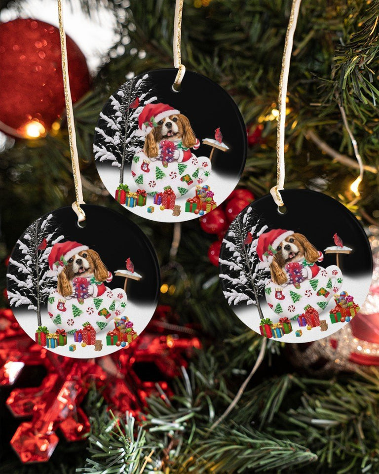 Cavalier King Colorful Present Gift For You Circle Ornament, Christmas Ornament, Christmas Gift