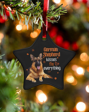 German Shepherd Kisses Fix Everything Star Ornament, Christmas Ornament, Christmas Gift