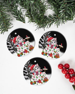 Cat Colorful Present Gift For You Circle Ornament, Christmas Ornament, Christmas Gift
