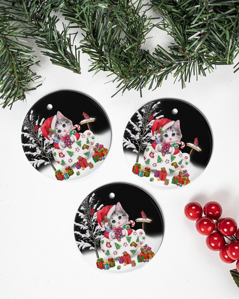 Cat Colorful Present Gift For You Circle Ornament, Christmas Ornament, Christmas Gift