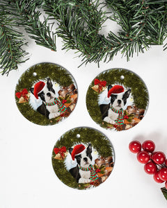 Boston Terrier Ringbell Gift For You Circle Ornament, Christmas Ornament, Christmas Gift