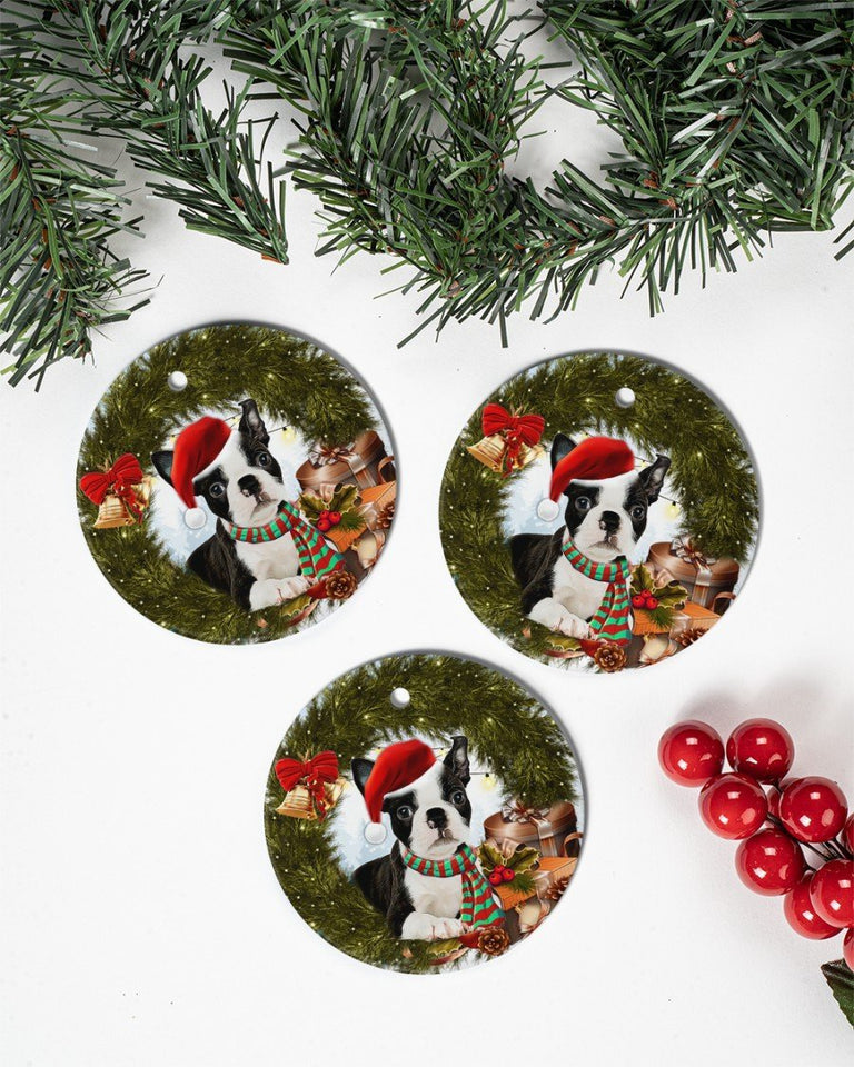 Boston Terrier Ringbell Gift For You Circle Ornament, Christmas Ornament, Christmas Gift