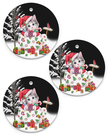 Cat Colorful Present Gift For You Circle Ornament, Christmas Ornament, Christmas Gift