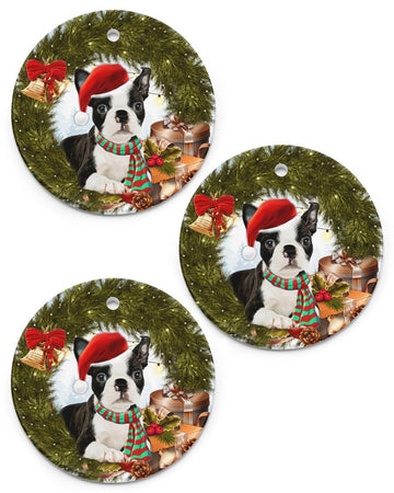 Boston Terrier Ringbell Gift For You Circle Ornament, Christmas Ornament, Christmas Gift