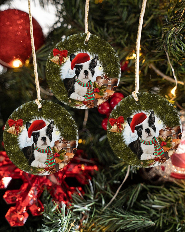 Boston Terrier Ringbell Gift For You Circle Ornament, Christmas Ornament, Christmas Gift