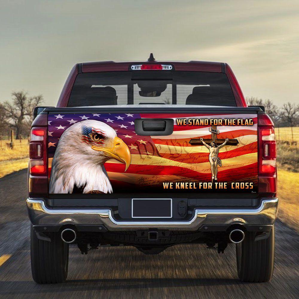 We Stand For The Flag, We Kneel For The Cross truck Tailgate Decal Sticker Wrap Mother's Day Father's Day Camping Hunting Wrap Decals For Trucks